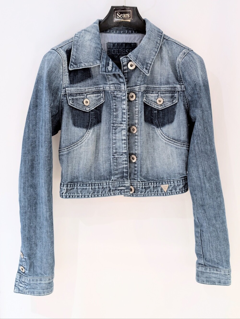Small cropped Guess denim jacket in faded blue
